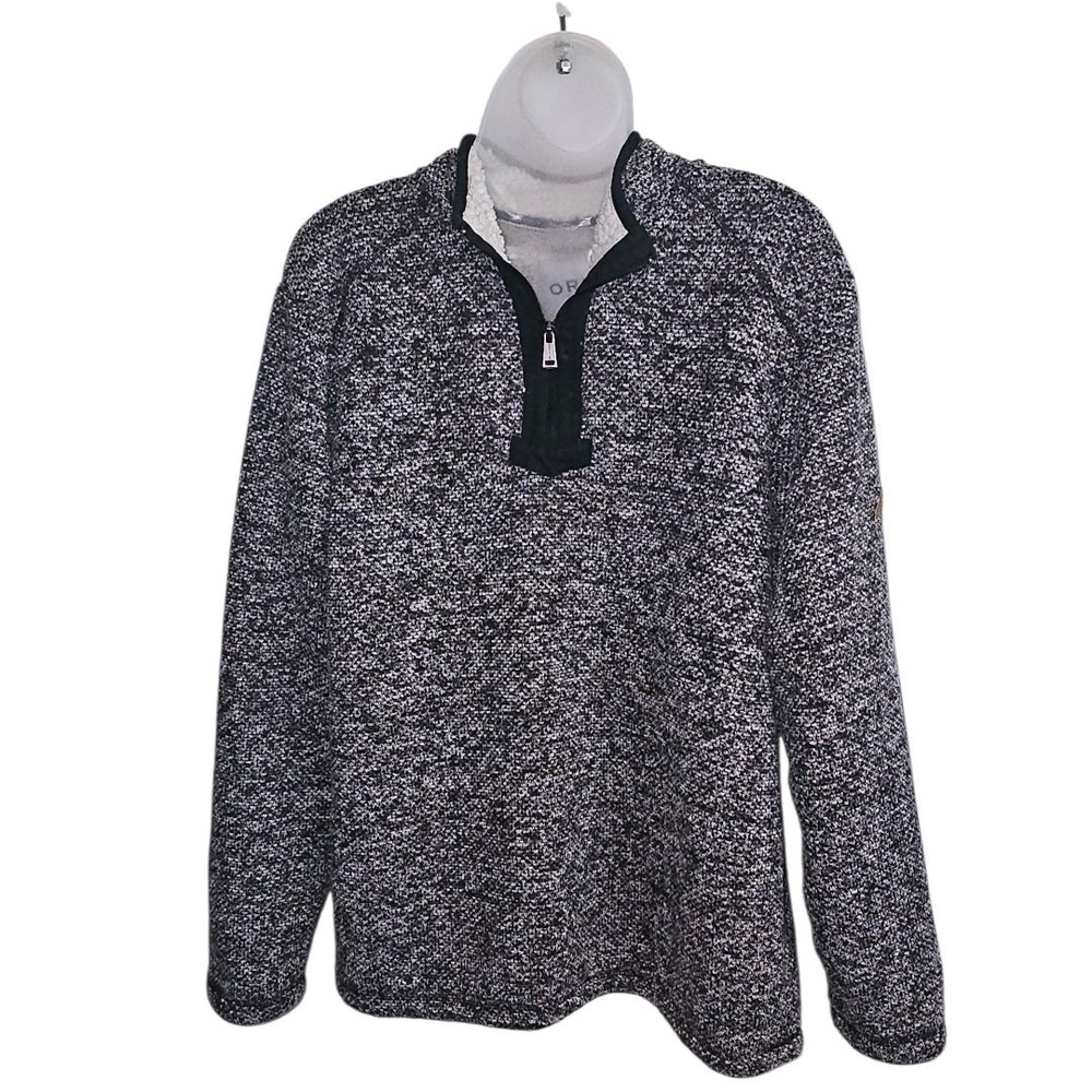 Orvis Sherpa Fleece Lined 1/4 Zip Gray Black Pullover Sweater Size L